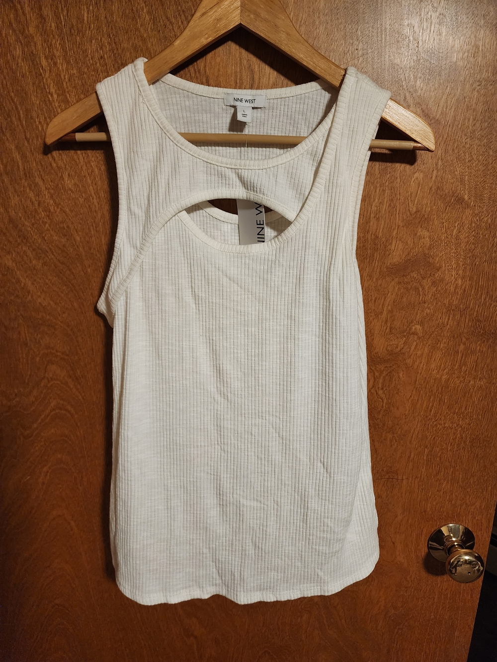 NWT Nine West Ribbed Twist Cutout Tank Top White Size L